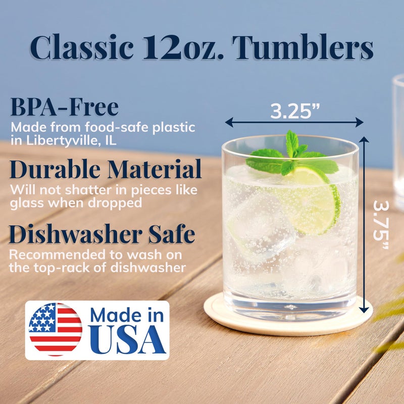 US Acrylic كؤوس شرب بلاستيكية شفافة قابلة لإعادة الاستخدام من أكريليك أمريكي (طقم من 6) سعة 12 أونصة | أكواب خالية من BPA، مصنوعة في الولايات المتحدة | آمنة للغسل في غسالة الصحون العلوية - Image 2